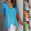 Women's Fashion Casual Solid Color Print 1/2 Sleeves V Neck Blouses & Shirts