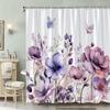 1pc Delicate Floral Shower Curtain Purple Lavender Pink Flowers Romantic Elegant Design Bathroom Decor Polyester Fabric