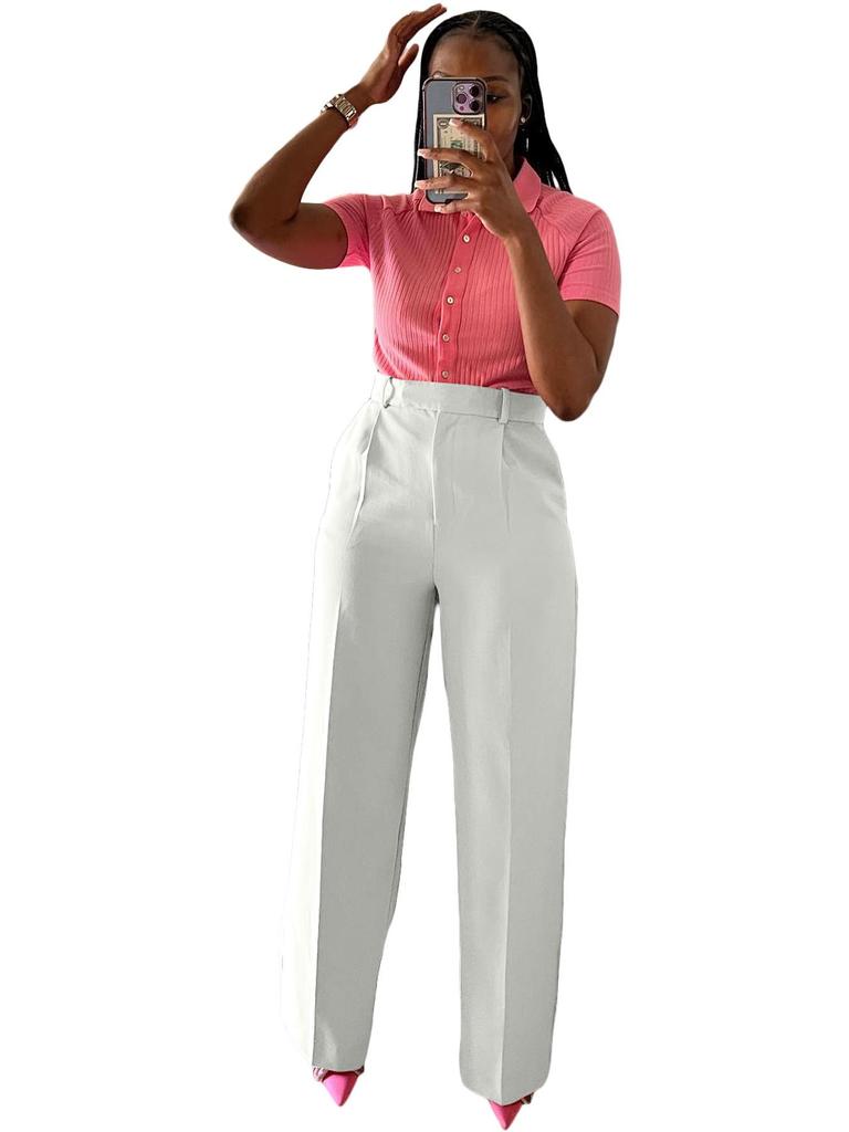 Y6012 Damskie spodnie casual z wysokim stanem, prostą nogawką i szeroką nogawką na wiosnę/jesień/zimę - Styl europejski i amerykański