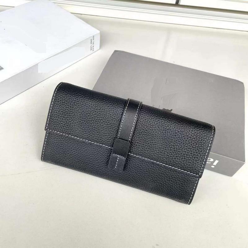 

Новый женский кошелек из натуральной кожи, верхний слой из коровьей кожи с узором личи, длинная сумка с тремя отделениями, контрастного цвета 18x2.5x10cm чёрный