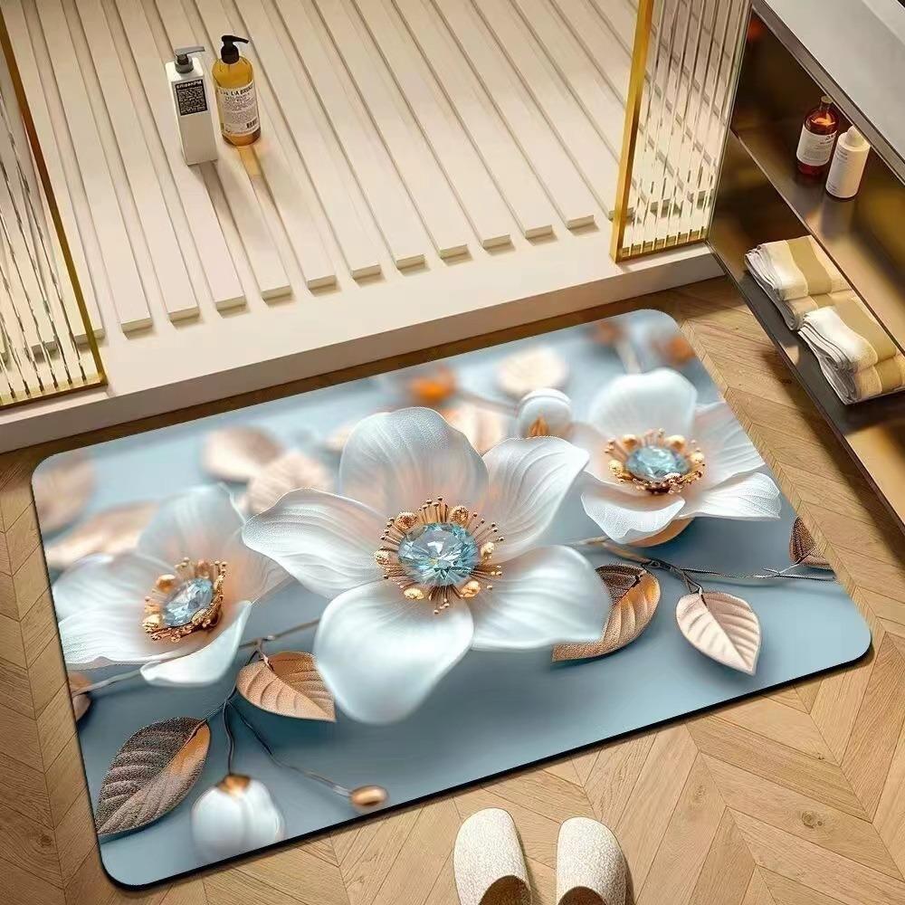 Blumendruck Badezimmer Verdickungsmatte Bad Rutschfeste Teppiche Waschbecken Badewannenseite Bodenläufer Duschraum Fußmatte Memory-Schaum 3D-Pad