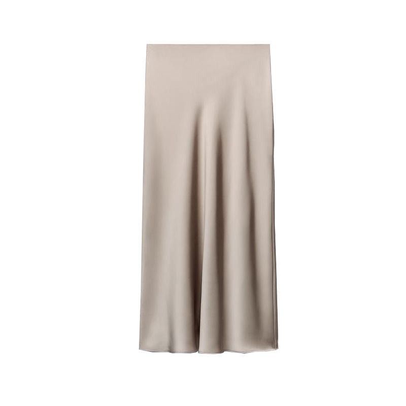 Summer Silm Mid Length Long Length Silk Satin Texture Straight Skirt