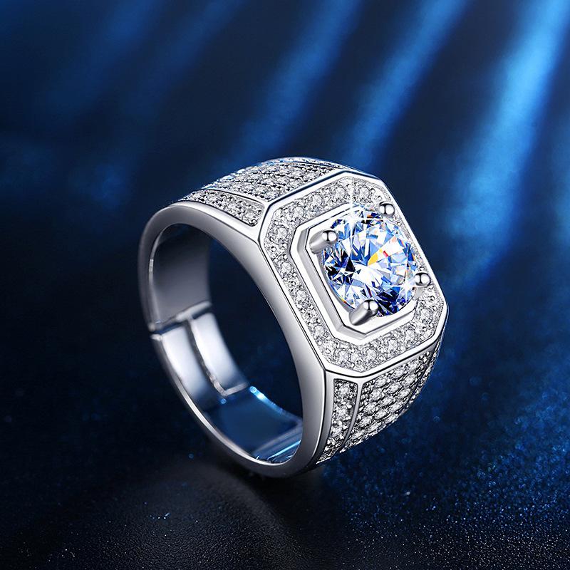 

S925 Men s Silver Ring Fashion Inlaid Zircon Ring Opening Adjustable