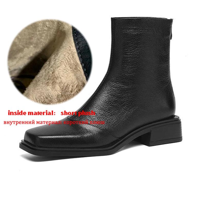 

Krazing Pot Sheepskin Winter Square Toe Western Boots Med Heels Zipper Women Ankle Boots 42