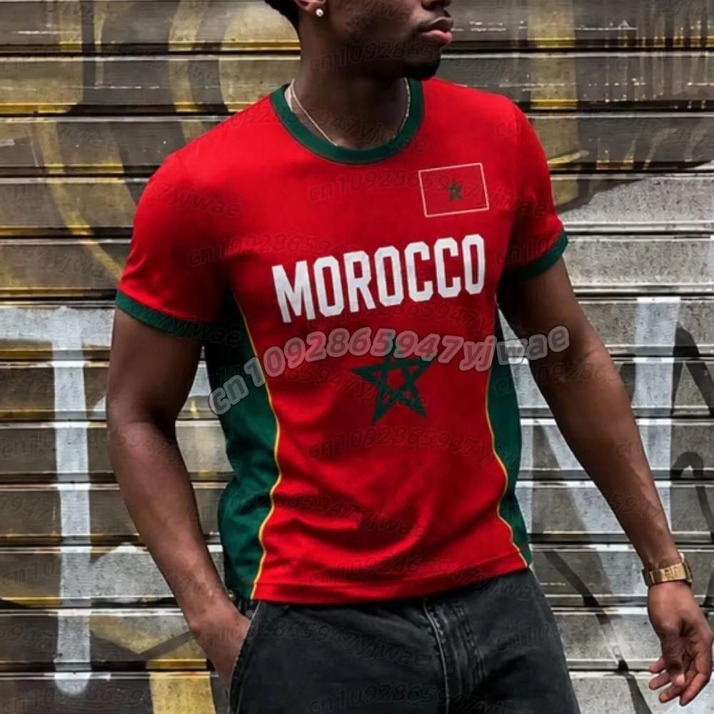 Maglietta con Stampa Bandiera Marocco Stampa 3D Traspirante Asciugatura Rapida Stile Familiare per Uomo Moda Streetwear Sportiva T-shirt Uomo