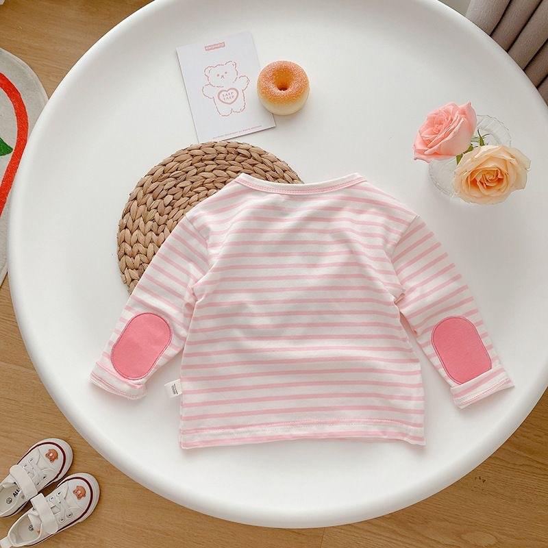 Kids' Candy Color Striped Long-Sleeve T-Shirt - 2024 Autumn Korean Style