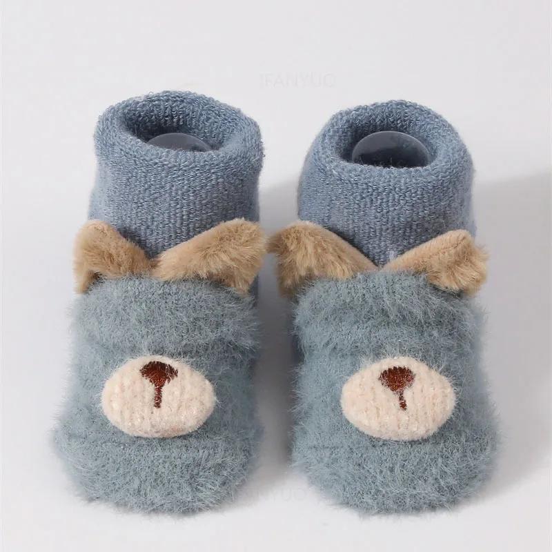 Newborn Baby Winter Thick Plush Warm Sock Cute Bear Ear Baby Toddler Walking Socks Anti Slip Children Boys Girls Floor Stockings
