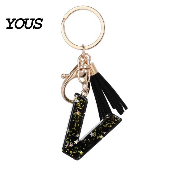 Lightweight Keychain Pendant, Sequins Star Letter A-Z Charm with Tassel, Gift Alphabet Initial Metal Keyring for Handbag Backpack Bag