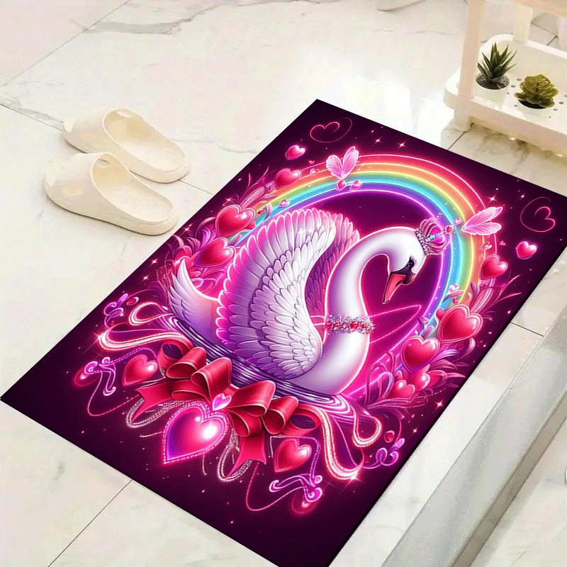

1pc Pink love swan and rainbow Print Design Area Rug - Soft, Anti-Slip, and Durable Gaming Room Decor for Bedroom 60cm by 90cm