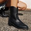 Vintage Black Pointed Toe Western Boots Women Slip On Thick Heels Ankle Boots Woman Back Zipper Autumn Winter Botas Mujer 36-42