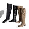 Cowhide Edition~ Retro Skinny Suede Pointed Tall Knight Boots Women's Thick Heel Boots Spice Girl Pleated Pile Boots