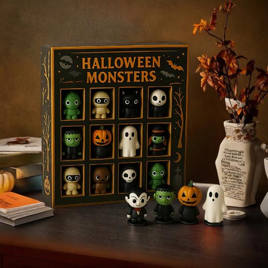 Yousheng Halloween Advent Calendar 24-Day Halloween Countdown Calendar with 24 Pcs Miniature Collectible Horror Doll Figures for Kids And Adults