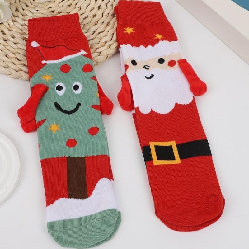 2026 New Women Winter Christmas Hand in Hand Socks Mid Tube Pure Cotton Magnetic 3D Creative Personalized Couple Socks