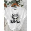 Art Kawaii Fuzzy Cat Short Sleeve Tshirt Graphic Print Design Round Neck Tee Clothing T Shirt