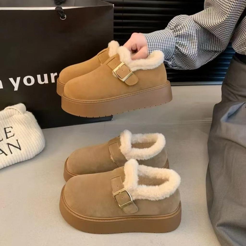 Thickened thick-soled versatile fluffy skirt Birkenstocks loafers snow boots cotton shoes retro matching