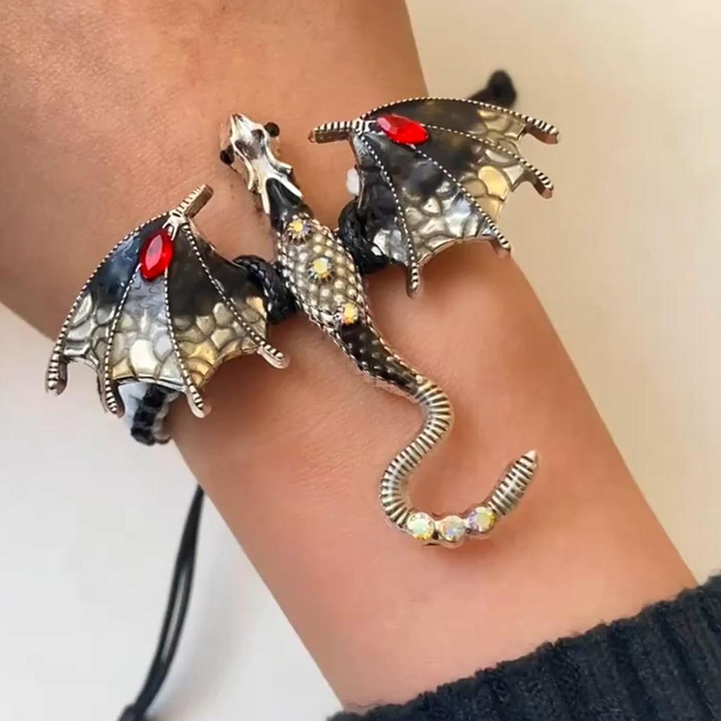Retro fashion cool inlaid synthetic zirconia dragon bracelet, flying dragon woven men's and women's bracelet, versatile gift for daily use