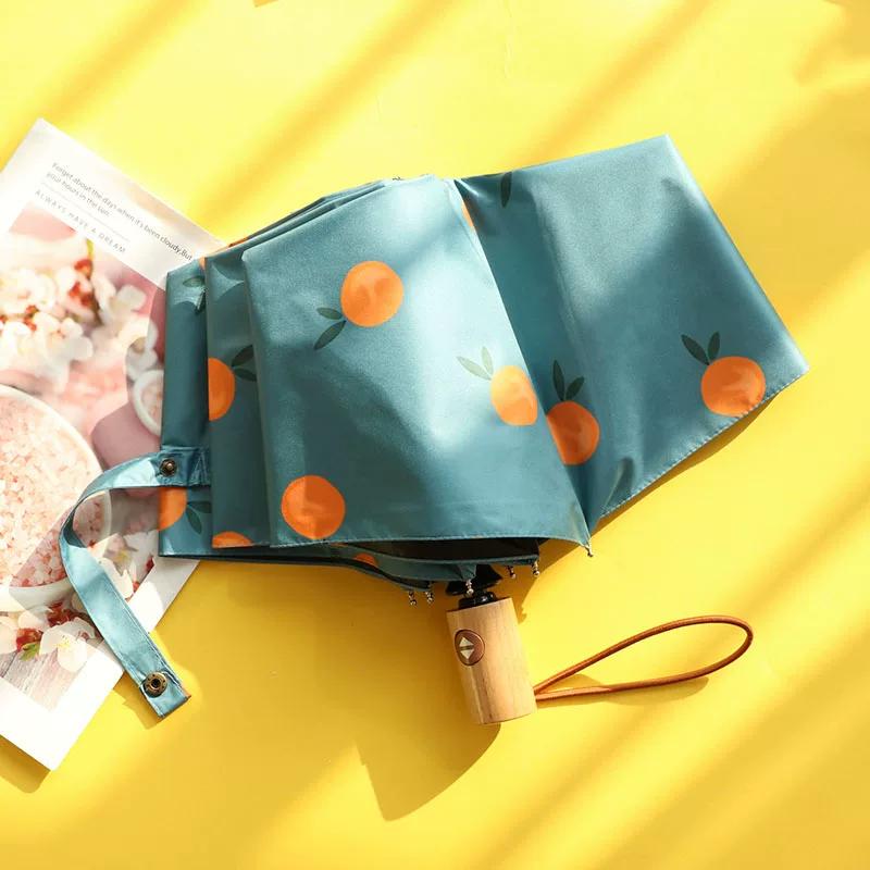 Creative Super Light Automatic Umbrella Retro Orange Rain Dual-Use Female Thick Windproof Fashion Parasol Sunshade Umbrella