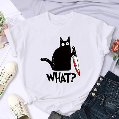 Küchenmesser Schwarze Katze Druck T-Shirt Damen Kurzarm Mode Cartoon T-Shirt Herren Sommer Coole Kleidung