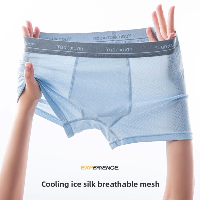 Big Size Men's Summer Ultra Thin Ice Silk Air Hole Cool Feeling Quick Dry Boxer Briefs