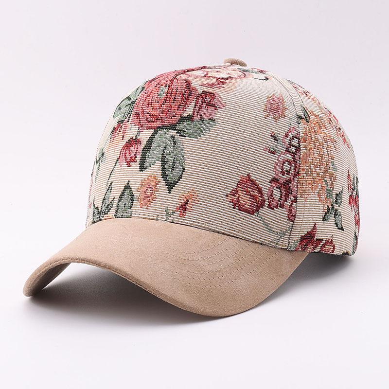 New baseball cap European and American color matching butterfly flower shading cap printing five autumn hats