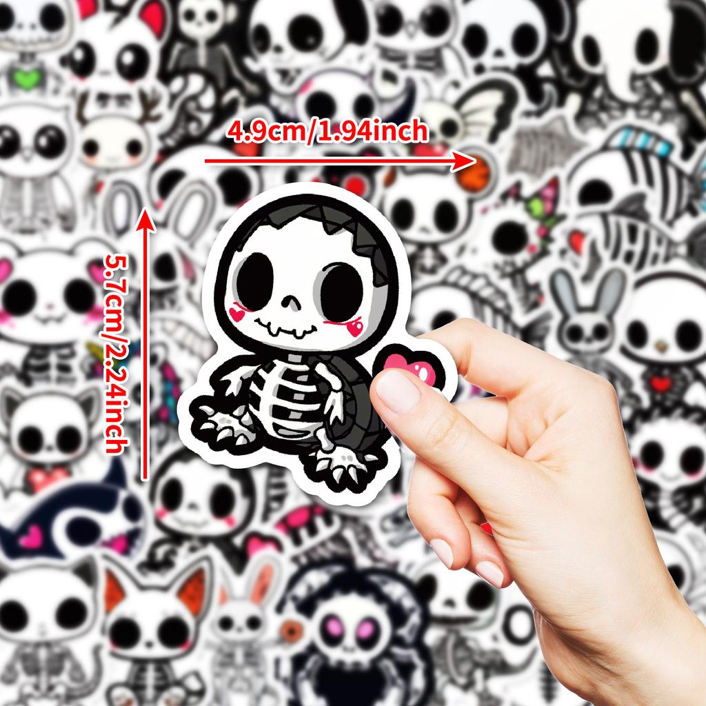 50PCS Cartoon Skeleton Animal Stickers, Cute Skull Decals for Notebook Journal DIY, Waterproof Decoration