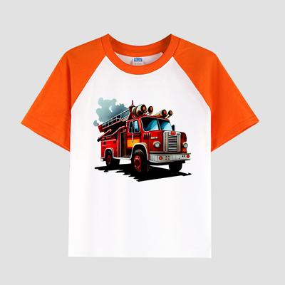 Children's Short Sleeve T-Shirt with Inserted Shoulder, Round Neck, Cotton Fabric, Boy's Stylish Casual Top for Summer