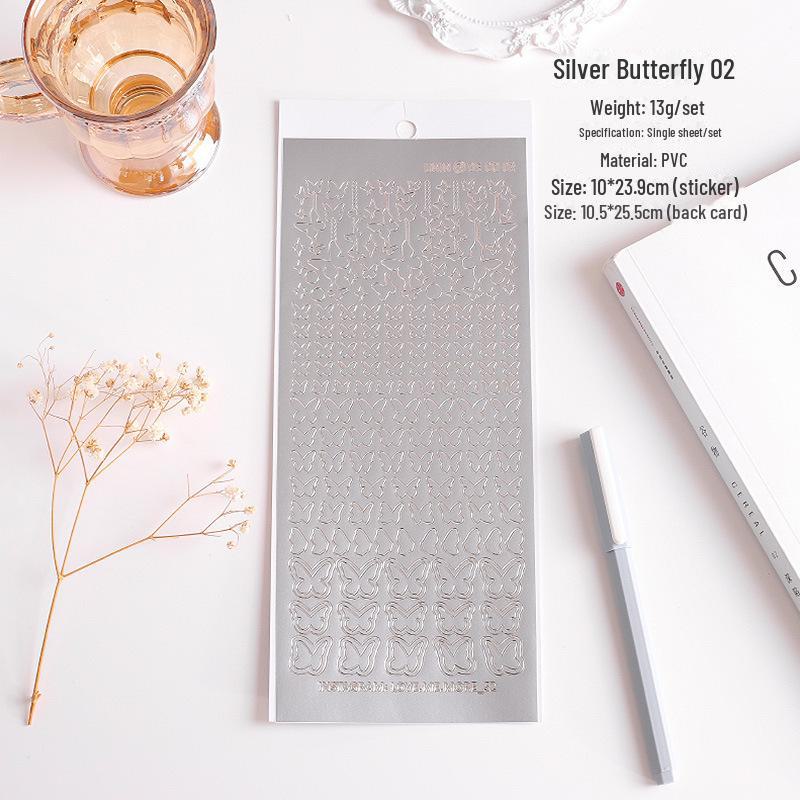 Waterproof PVC Hot Stamped Silver Flower Notebook Stickers