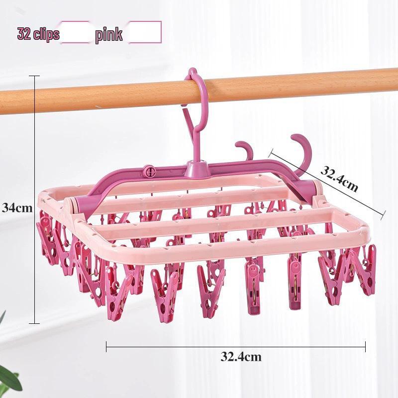 Foldable Rotatable Clothes Drying Rack with 32 Windproof Clips