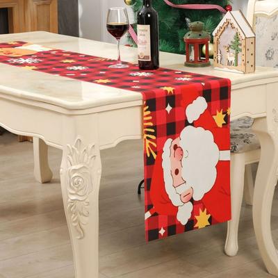 Cartoon Christmas Elk Table Runner Rectangular Cloth Santa Claus Rudolf Tablecloth Christmas Tree Christmas Decoration