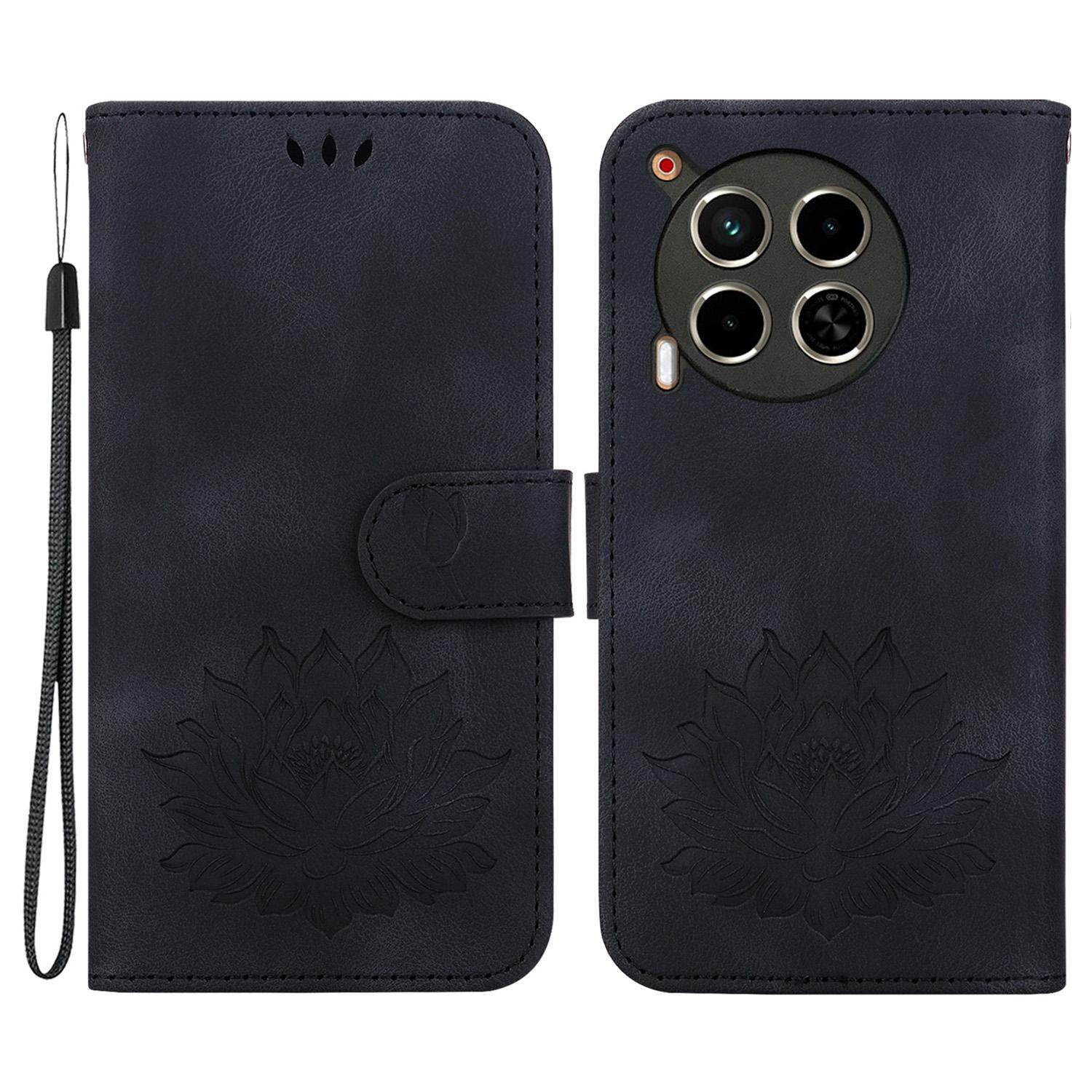 

For TECNO Camon 30 4G/30 5G Case Lotus Imprint Leather Wallet Phone Cover with Wrist Strap A