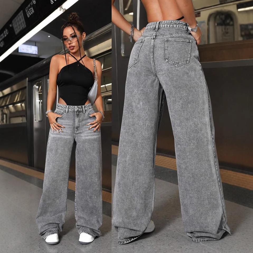 High Waist Straight Jeans Damen Locker Lässig Denim Hose Tägliche Straßenhose