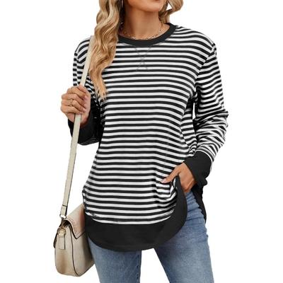 Camisetas de manga larga con estampado de rayas para mujer, blusas básicas informales, camisetas holgadas y cómodas, ropa Harajuku de primavera y otoño