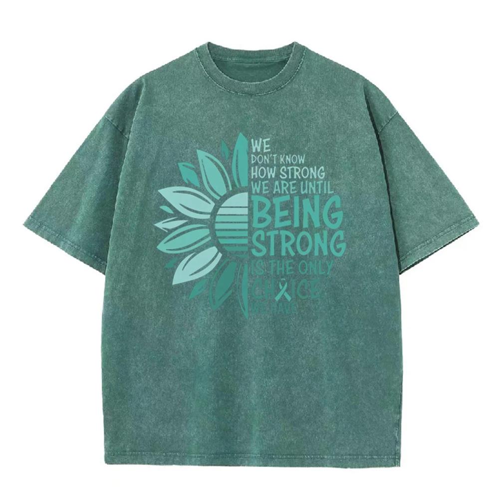 2026 Vintage Teal Sunflower Mental Health Slogan Graphic Black Acid Washed T Shirt Inspirational Strong Quote Oversized Unisex C