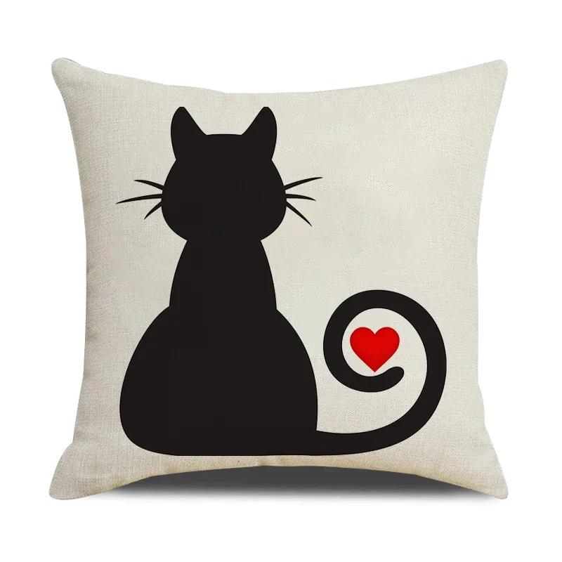Funny Cats Printed Cushion Cover 45x45cm Linen Pillow Case Farmhouse Home Office Decor Throw Pillowcase Pillow Cover for Pillows