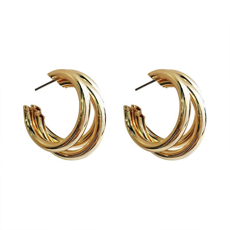 Fashion Multilayer Ring C- Shaped Stud Earrings for Women Minimalist Minority Design Earrings Fashionable Earrings Accessible Luxury Fancy