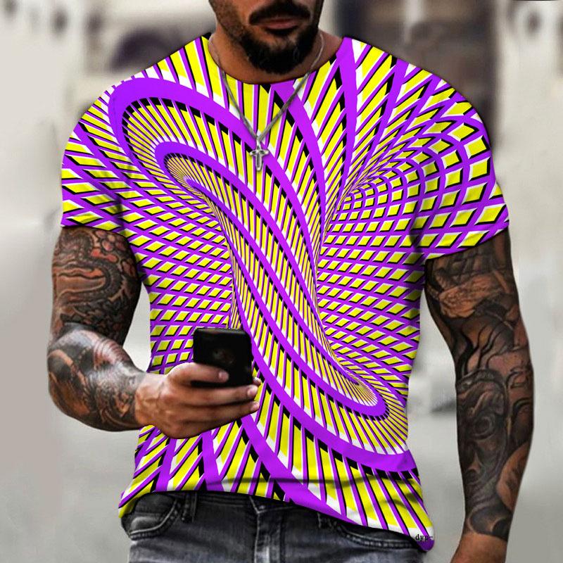 Optical Illusion Pattern T-Shirt For Men Retro 3D Printed Tees Summer Casual Loose Harajuku T Shirts O-Neck Tops Women Clothing