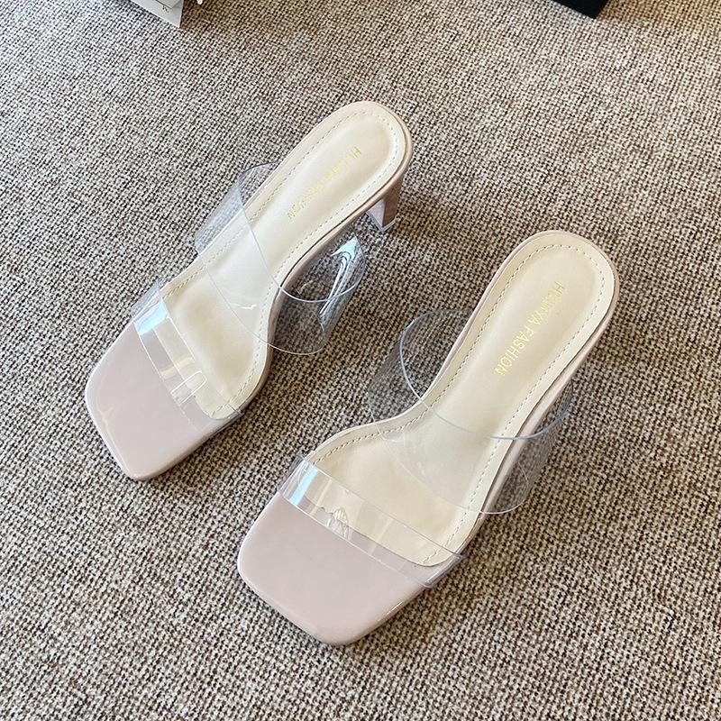 

X281-2 маленькая фея квадратная голова прозрачное слово высокие крутые тапочки 2025 новый летний темперамент универсальный высокий каблук крутой 40