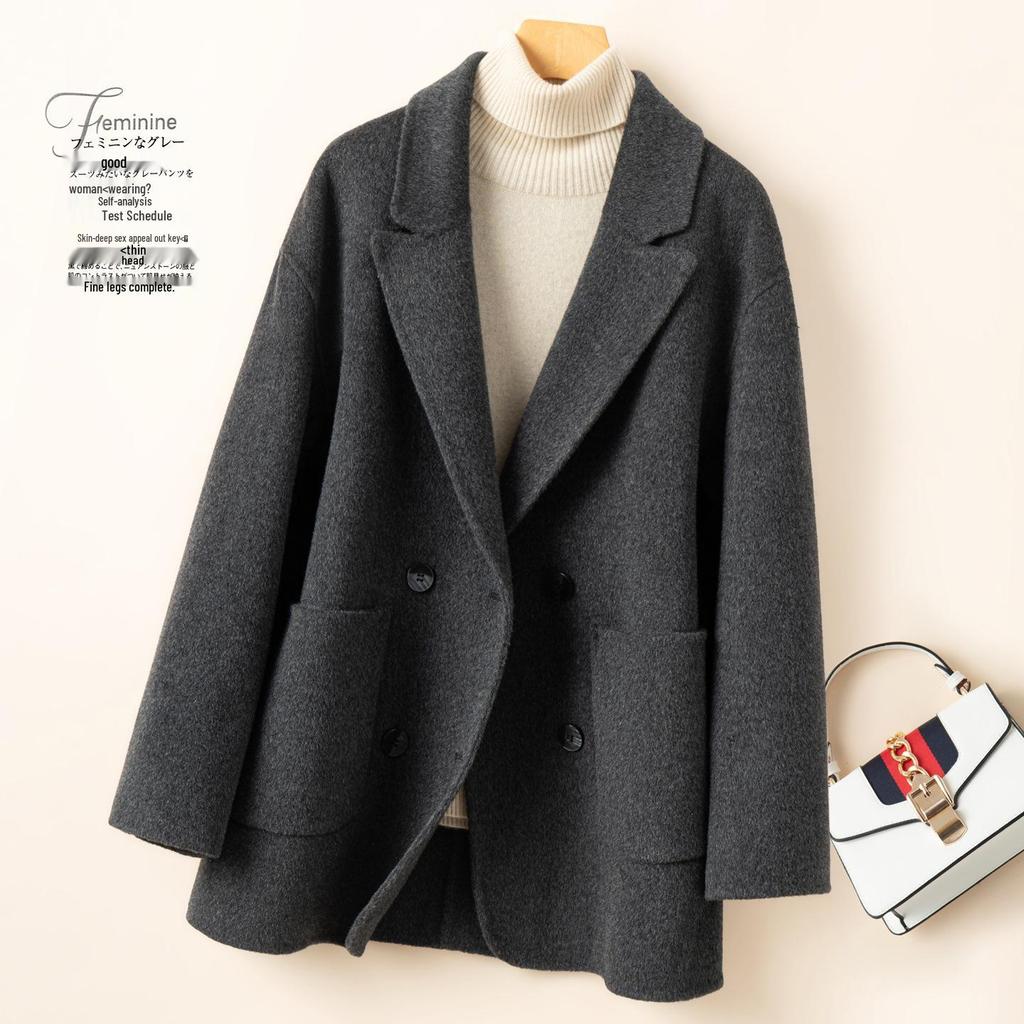 Women's 100% Wool Double-Faced Cashmere Mid-Length Coat - Versatile, High-End Suit Jacket for Petite Sizes