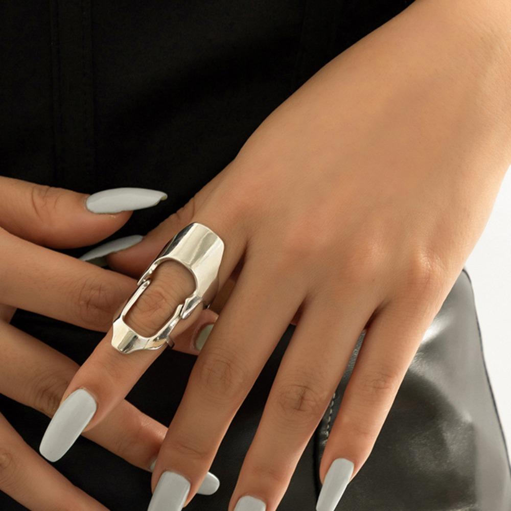 Retro Hip-hop Geometric Hollowed-out Silver Color Bendable Joint Wide Ring for Women Personality Punk Jewelry Gifts Accessories