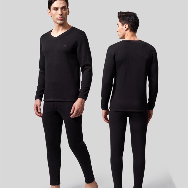 SEPTWOLVES Men s V-Neck Wool Blend Thermal Underwear Set 99004 L чёрный