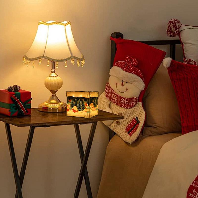 Santa Claus Night Light Cube Design Home Christmas Snow Scene Decor Elegant Christmas Lighting Decorations For Indoor Festive