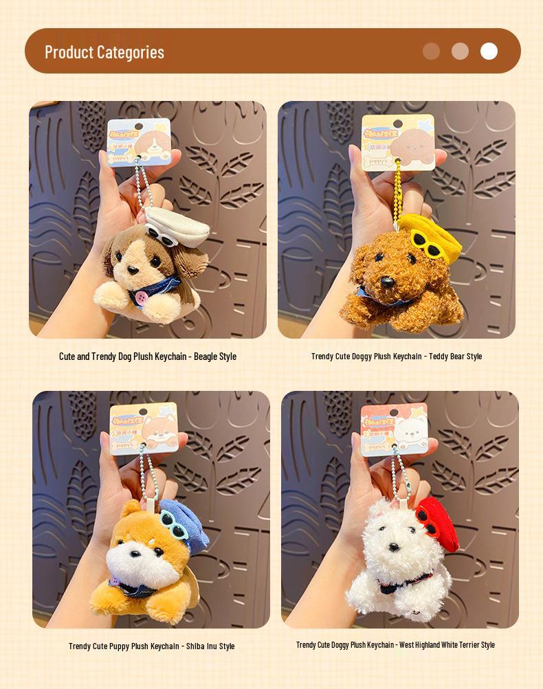 Trendy Cute Dog Plush Keychain Pendant - Adorable Cartoon Figure for Bags and Couples