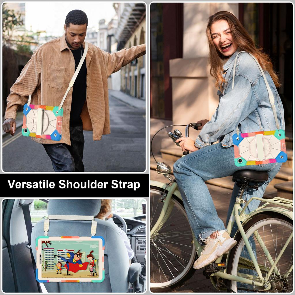 Rotatable Heavy Duty Case for Lenovo Tab One (K9) 2025 8.7 Inch TB305FU Rugged Stand Cover with Shoulder Strap 3-Layers Protect