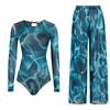 Long-sleeved Sunscreen Swimsuit Women's High Elastic Thickened Mesh Loose Trousers European and American Swimwear Fitness One-piece