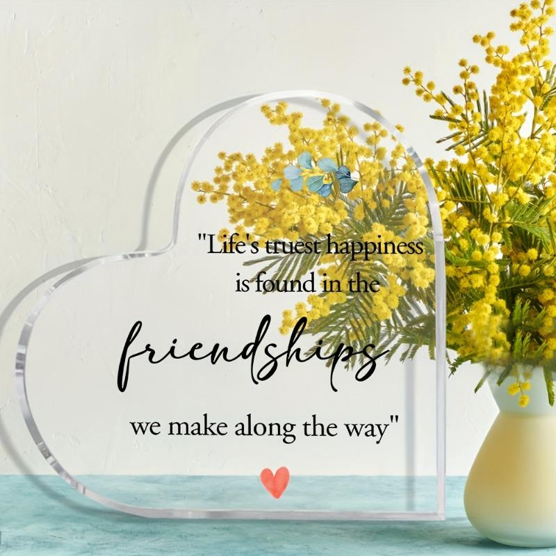 2D Flat, "Life's Truest Happiness" Vintage Acrylic Heart Friendship Decor Sign, Home Decor Plaque Hanging Wall Art Decorative Garden Decoration for Ro