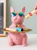 Bulldog Statue Key Holder Resin Modern Bulldog Candy Dish Key Holder Tray for Home Entryway Table Decor Pink