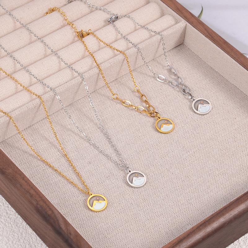 Decorative Sunset Sea Pendant Necklace Made of Stainless Steel, Mustard Seed Tag Necklace