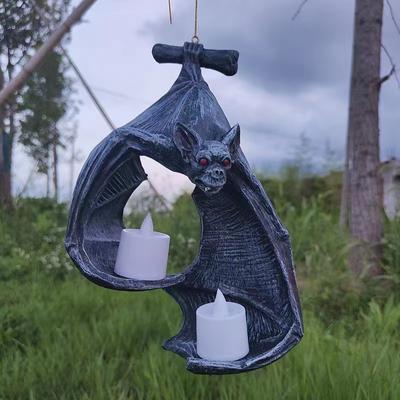 Bat Wall Tealight Holder Halloween Candlestick Bat Statue Garden Hanging Candlestick Light Garden Home Halloween Decoration 3styles 1pcs