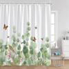 Floral Shower Curtain Colorful Flowers Birds Butterfly Botanical Green Leaves Bathroom Curtains Modern Bathtub Decor with Hooks