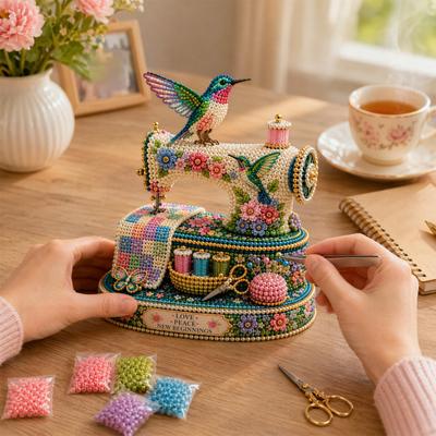 Tiny 3D Beaded Sewing Machine DIY Kit for Kids & Adults Exquisite Hummingbird